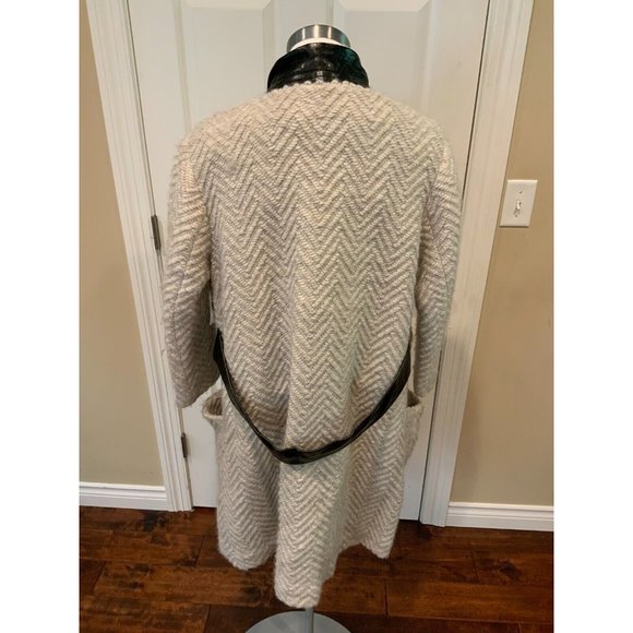 Rebecca Minkoff Gray Knit Wool Long Coat w/ Leather Panels, Size Large - Picture 6 of 9